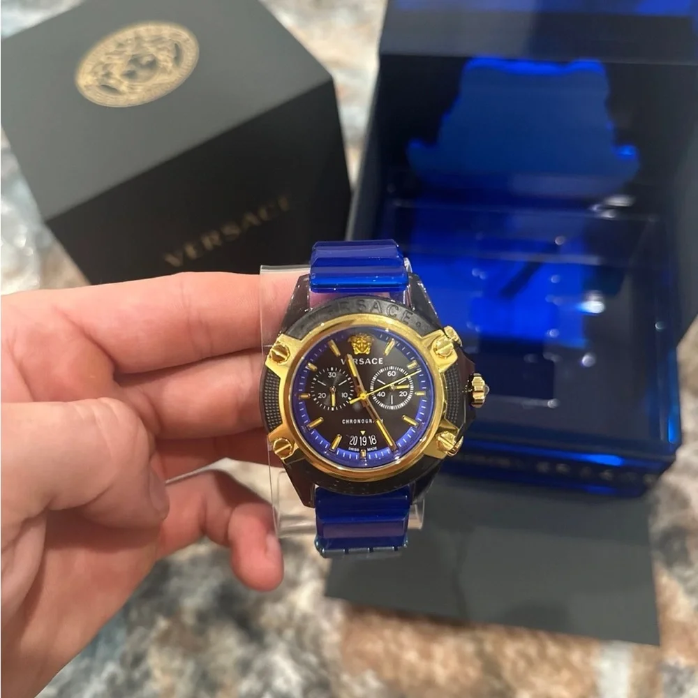 SEALED BOX! Versace Blue Sport Transparent Watch with tags